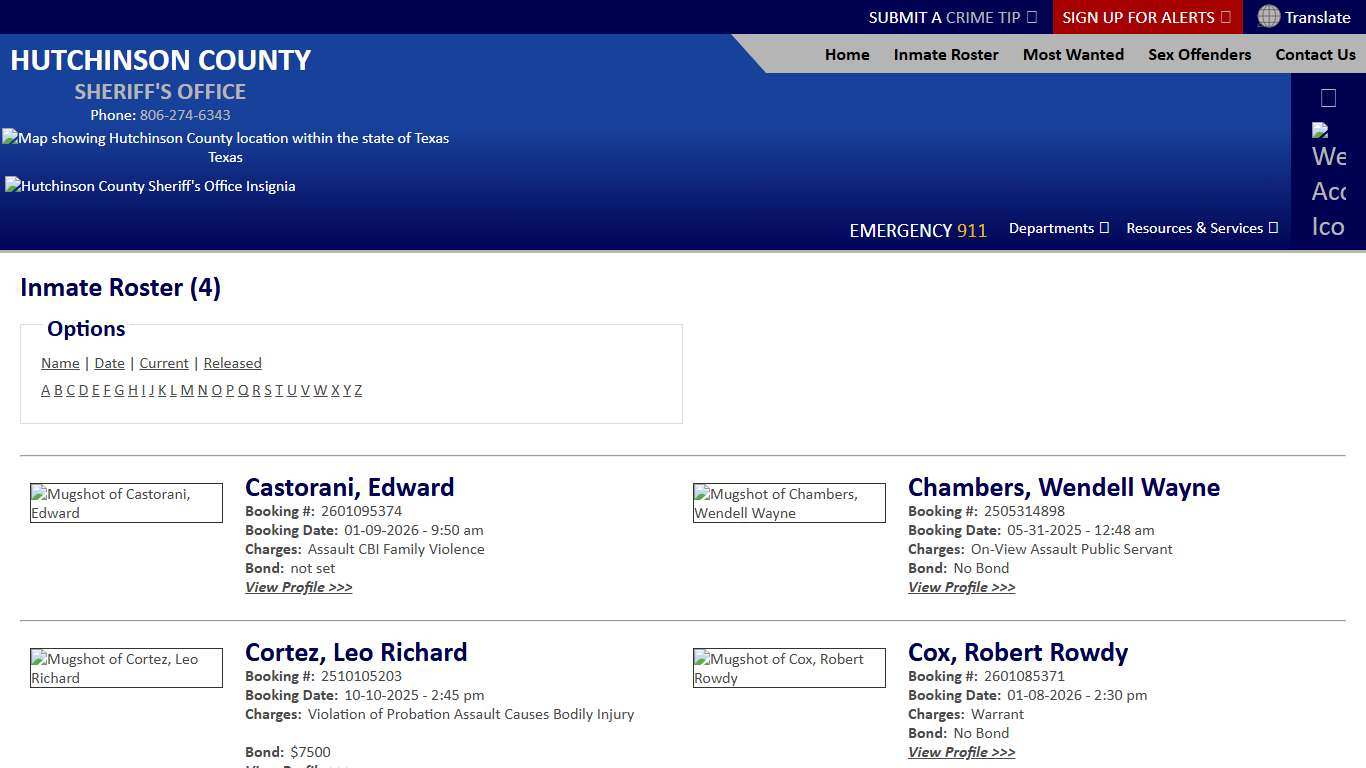 Inmate Roster - Current Inmates Alpha C - Hutchinson County Sheriff TX